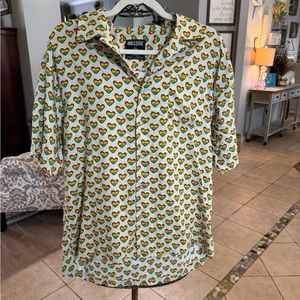 NWT Massive 90s Retro Rainbow Hearts All Over Print ButtonUp Shirt Mens Size Med